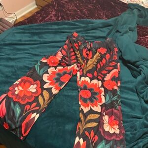 SHEIN Floral Wide-Leg Pants - Black and Red